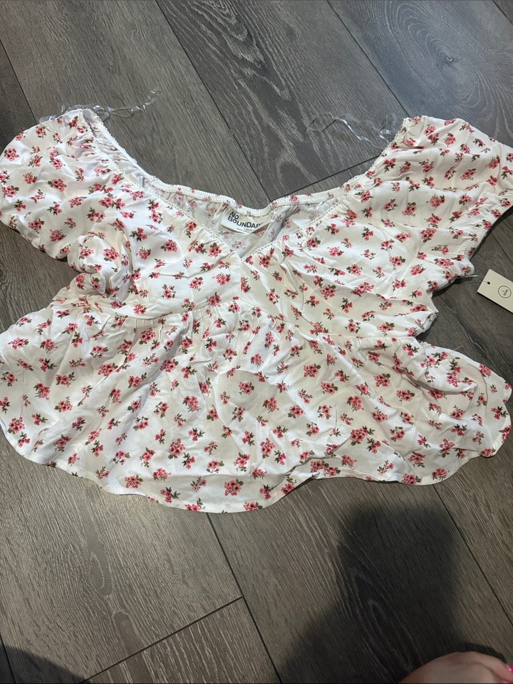 No Boundaries White Floral Peplum Top with Pink Flowers